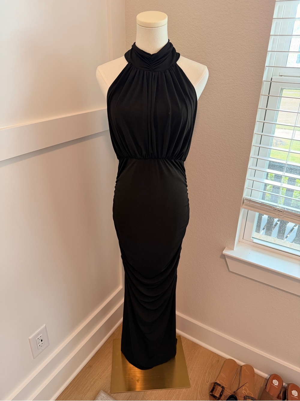 Emerald Sundae Black Ruched Halter Gown